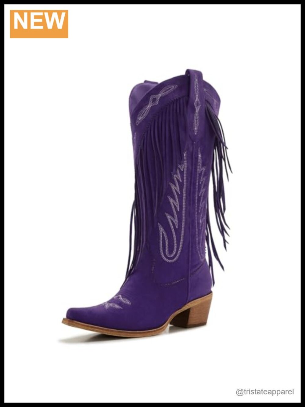 Women's Cowboy Boots Knee High Fringe Suede Look Low Heel